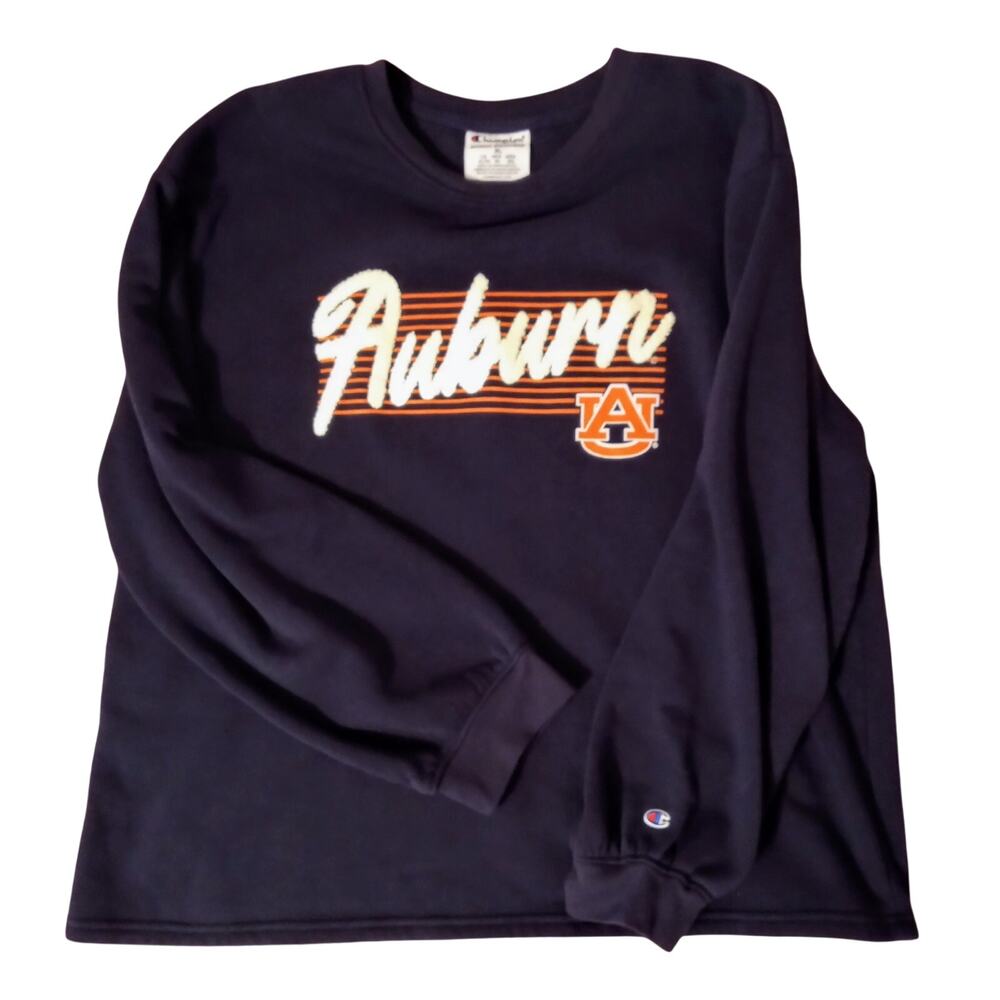 Champion x Auburn Tigers Fuzzy Stitch Logo Crewneck Sweatshirt Navy Blue SZ XL
